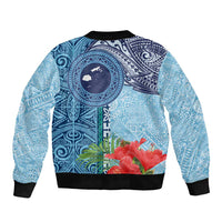 Fiji Day Sleeve Zip Bomber Jacket Tapa Pattern and Hibiscus Flower LT03 - Polynesian Pride
