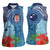 Fiji Day Women Sleeveless Polo Shirt Tapa Pattern and Hibiscus Flower