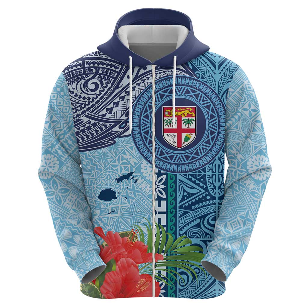 Fiji Day Zip Hoodie Tapa Pattern and Hibiscus Flower LT03 - Polynesian Pride