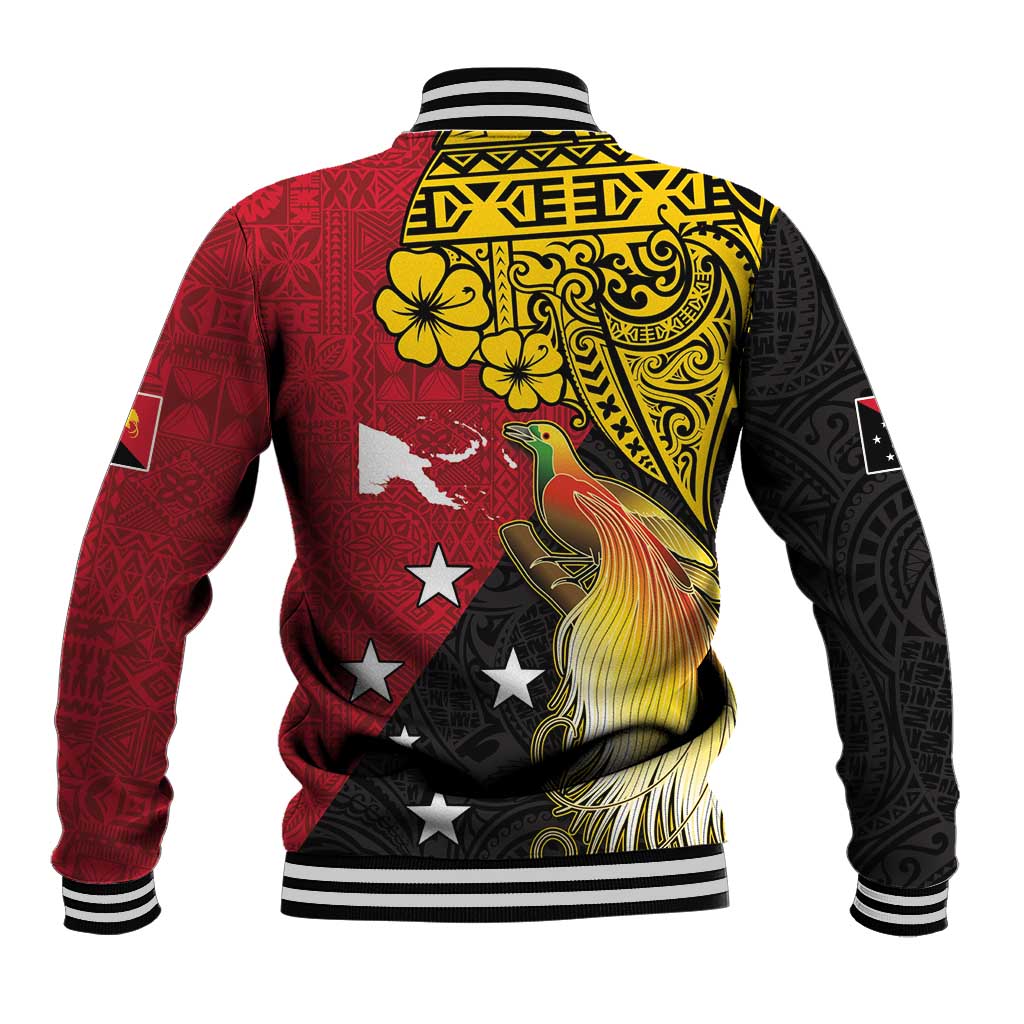 Papua New Guinea Independence Day Baseball Jacket Bird-of-Paradise with Map and Polynesian Pattern