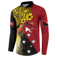 Papua New Guinea Independence Day Button Sweatshirt Bird-of-Paradise with Map and Polynesian Pattern