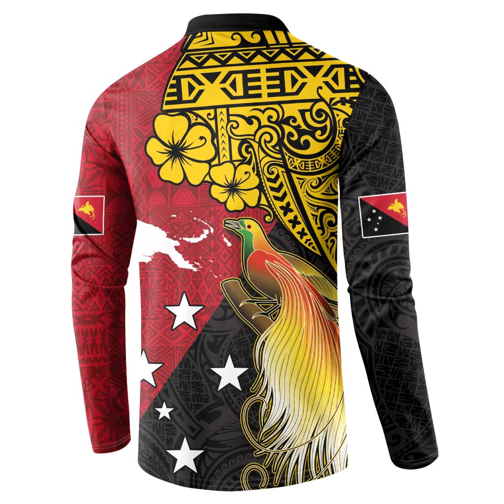 Papua New Guinea Independence Day Button Sweatshirt Bird-of-Paradise with Map and Polynesian Pattern