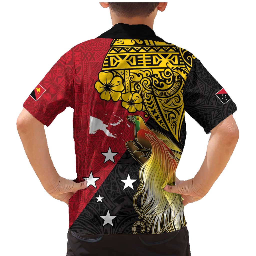 Papua New Guinea Independence Day Family Matching Mermaid Dress and Hawaiian Shirt Bird-of-Paradise with Map and Polynesian Pattern