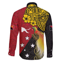 Papua New Guinea Independence Day Family Matching Off Shoulder Short Dress and Hawaiian Shirt Bird-of-Paradise with Map and Polynesian Pattern