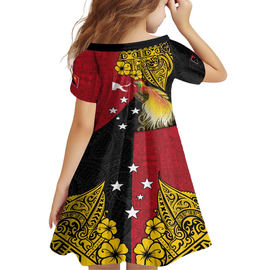 Papua New Guinea Independence Day Family Matching Short Sleeve Bodycon Dress and Hawaiian Shirt Bird-of-Paradise with Map and Polynesian Pattern