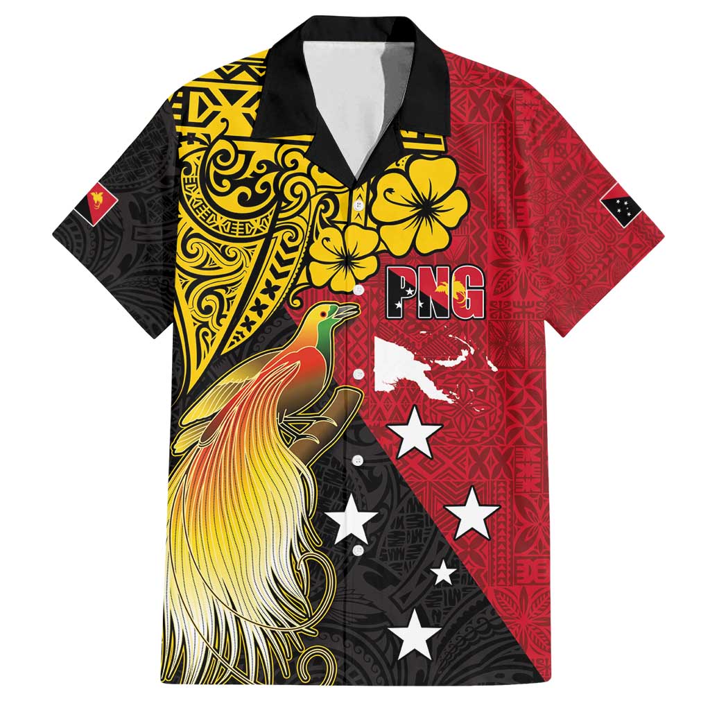 Papua New Guinea Independence Day Family Matching Tank Maxi Dress and Hawaiian Shirt Bird-of-Paradise with Map and Polynesian Pattern