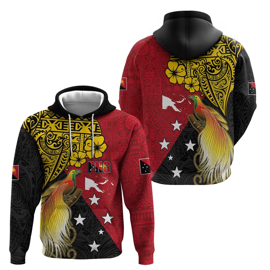 Papua New Guinea Independence Day Hoodie Bird-of-Paradise with Map and Polynesian Pattern