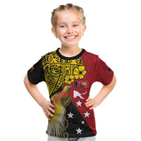 Papua New Guinea Independence Day Kid T Shirt Bird-of-Paradise with Map and Polynesian Pattern