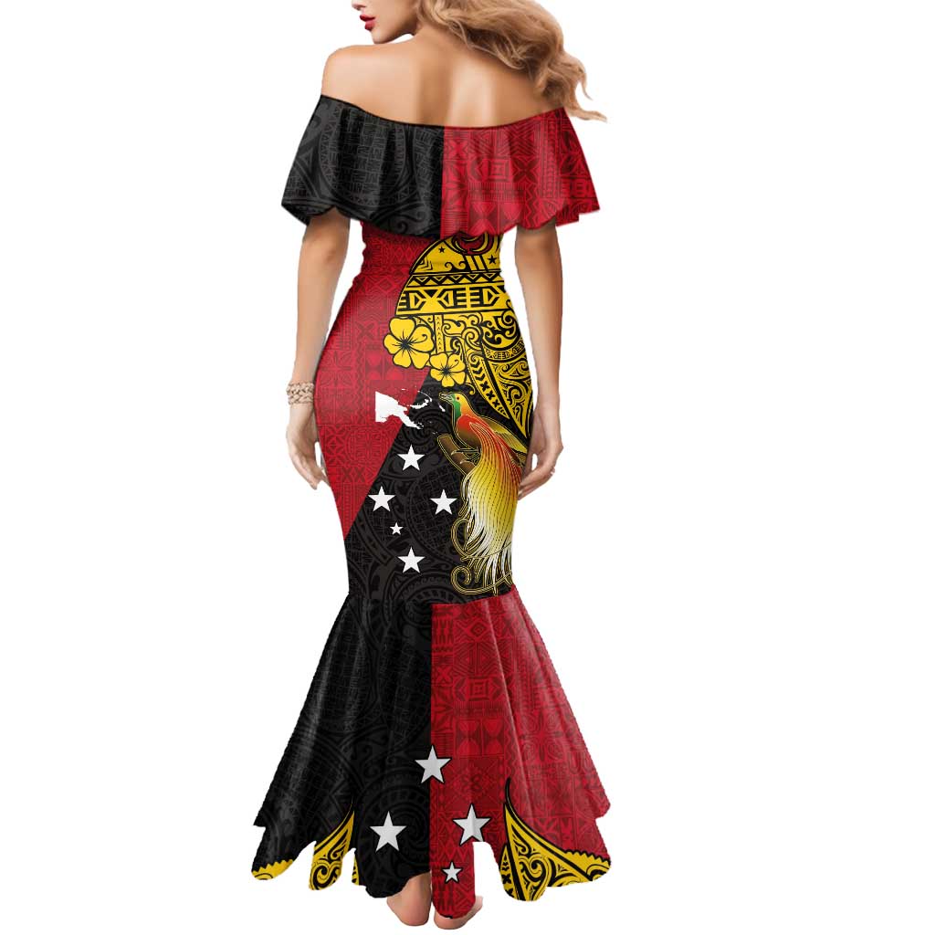 Papua New Guinea Independence Day Mermaid Dress Bird-of-Paradise with Map and Polynesian Pattern