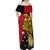 Papua New Guinea Independence Day Off Shoulder Maxi Dress Bird-of-Paradise with Map and Polynesian Pattern