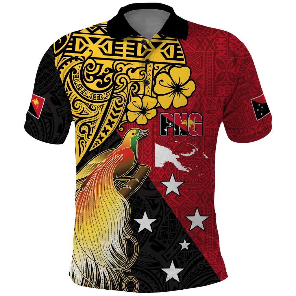 Papua New Guinea Independence Day Polo Shirt Bird-of-Paradise with Map and Polynesian Pattern LT03 Black - Polynesian Pride