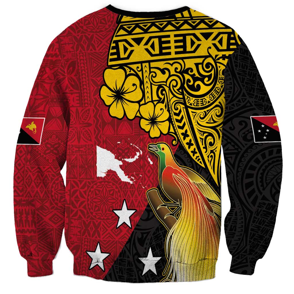 Papua New Guinea Independence Day Sweatshirt Bird-of-Paradise with Map and Polynesian Pattern