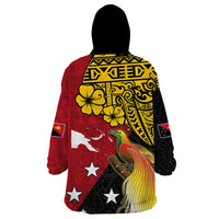 Papua New Guinea Independence Day Wearable Blanket Hoodie Bird-of-Paradise with Map and Polynesian Pattern