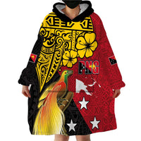 Papua New Guinea Independence Day Wearable Blanket Hoodie Bird-of-Paradise with Map and Polynesian Pattern