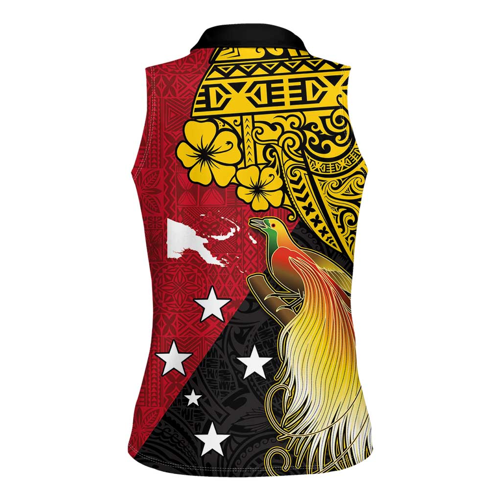 Papua New Guinea Independence Day Women Sleeveless Polo Shirt Bird-of-Paradise with Map and Polynesian Pattern