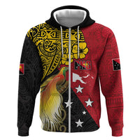 Papua New Guinea Independence Day Zip Hoodie Bird-of-Paradise with Map and Polynesian Pattern