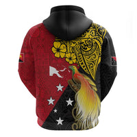 Papua New Guinea Independence Day Zip Hoodie Bird-of-Paradise with Map and Polynesian Pattern