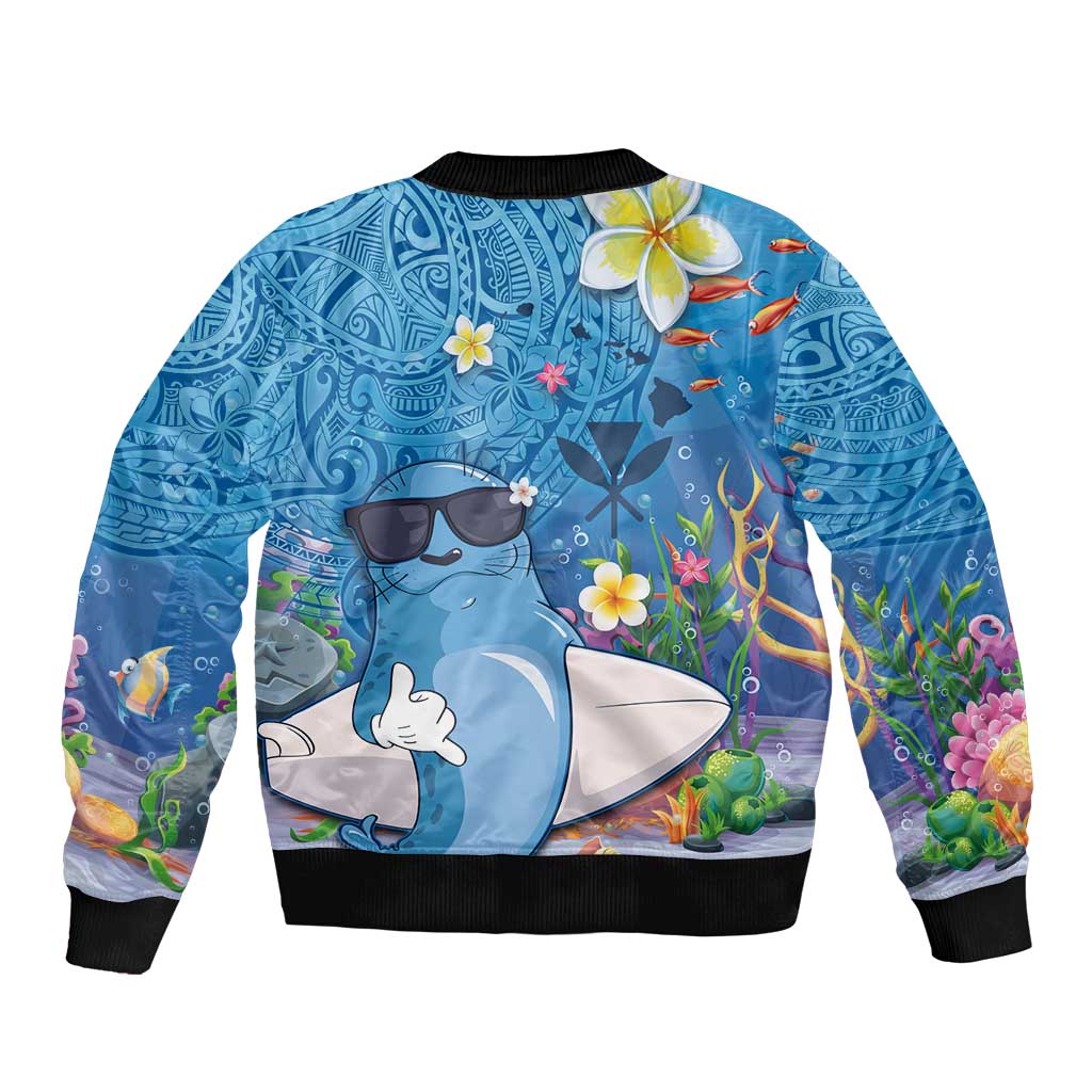Aloha Hawaiian Monk Seal Bomber Jacket Polynesian Tattoo The Ocean and Undersea Vibe