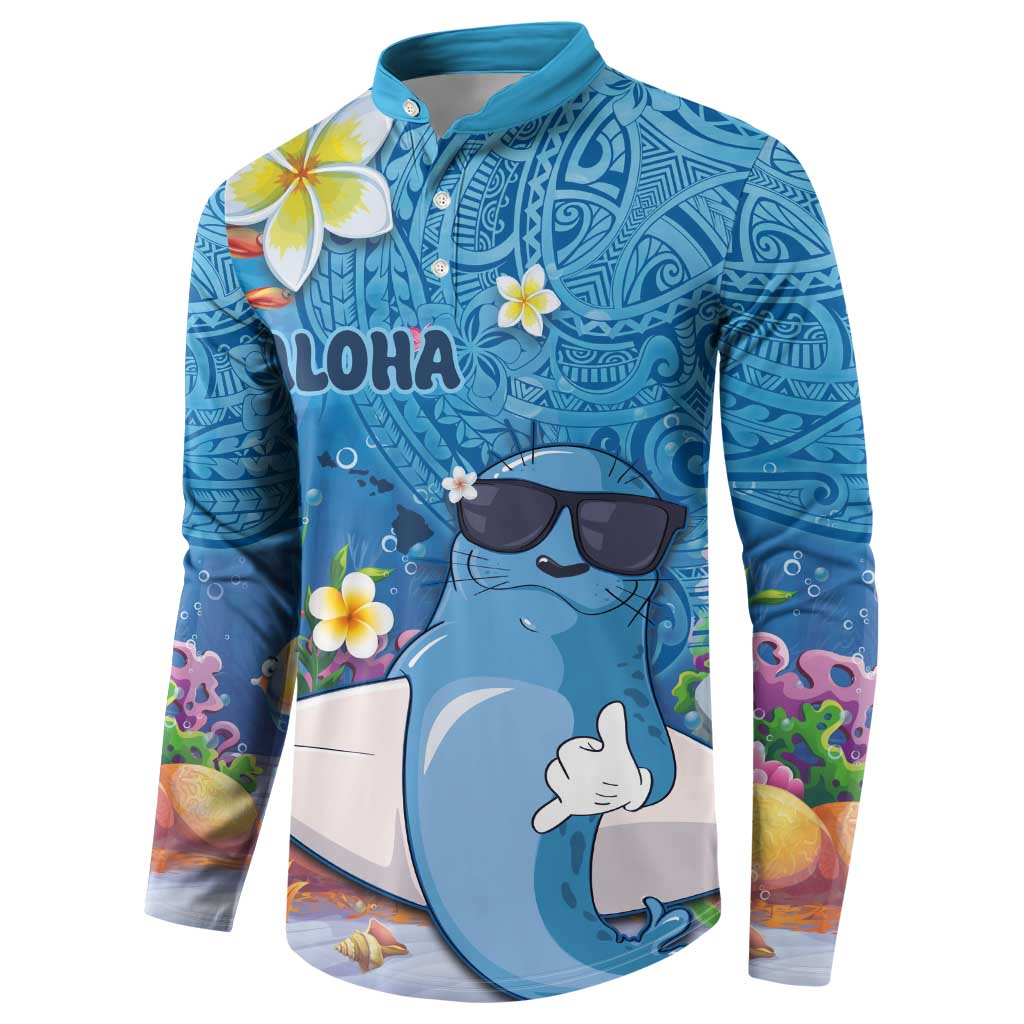 Aloha Hawaiian Monk Seal Button Sweatshirt Polynesian Tattoo The Ocean and Undersea Vibe
