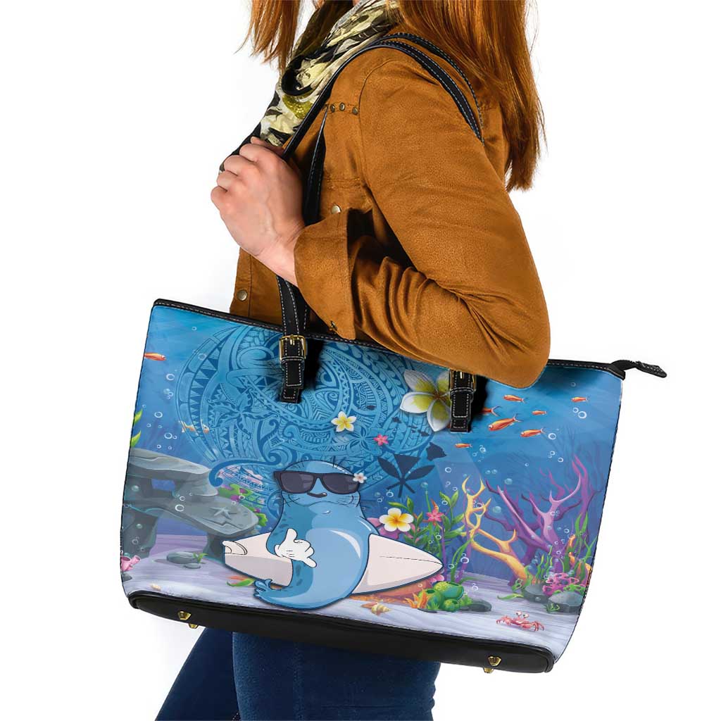 Aloha Hawaiian Monk Seal Leather Tote Bag Polynesian Tattoo The Ocean and Undersea Vibe