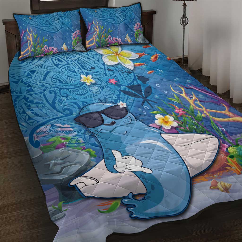 Aloha Hawaiian Monk Seal Quilt Bed Set Polynesian Tattoo The Ocean and Undersea Vibe