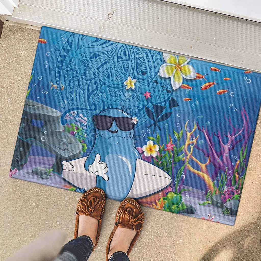 Aloha Hawaiian Monk Seal Rubber Doormat Polynesian Tattoo The Ocean and Undersea Vibe
