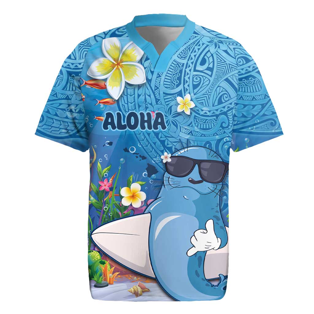 Aloha Hawaiian Monk Seal Rugby Jersey Polynesian Tattoo The Ocean and Undersea Vibe
