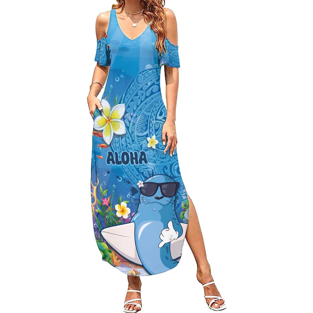 Aloha Hawaiian Monk Seal Summer Maxi Dress Polynesian Tattoo The Ocean and Undersea Vibe