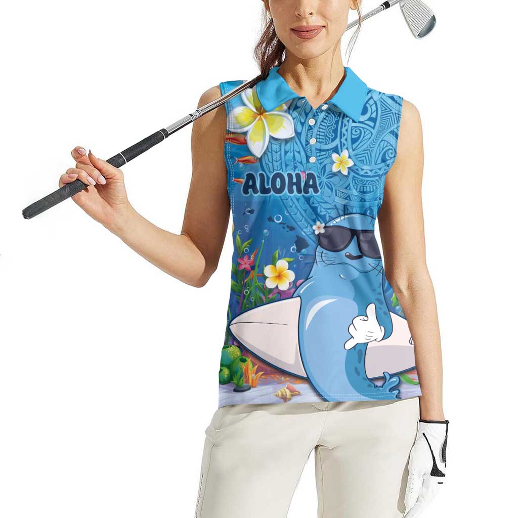 Aloha Hawaiian Monk Seal Women Sleeveless Polo Shirt Polynesian Tattoo The Ocean and Undersea Vibe