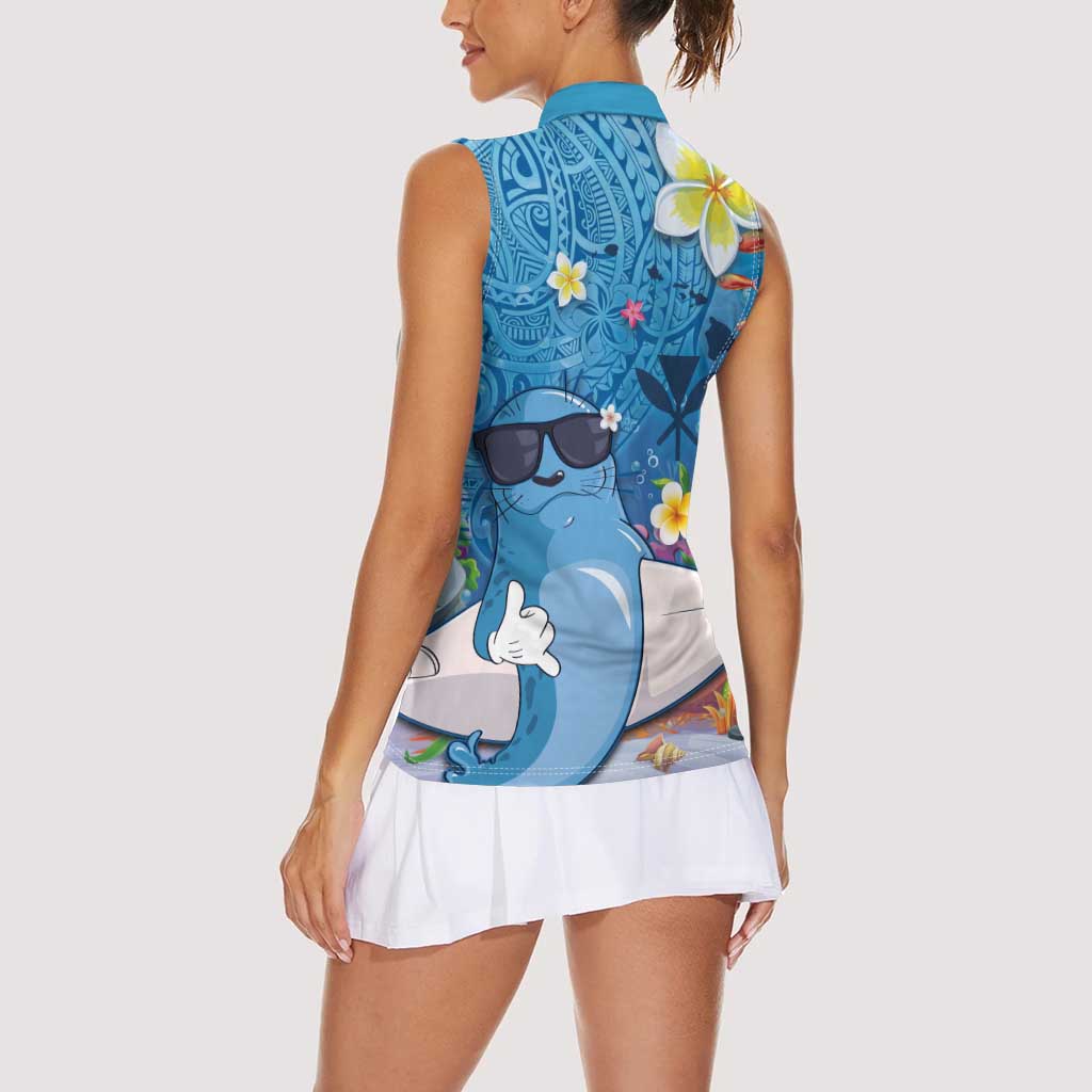 Aloha Hawaiian Monk Seal Women Sleeveless Polo Shirt Polynesian Tattoo The Ocean and Undersea Vibe