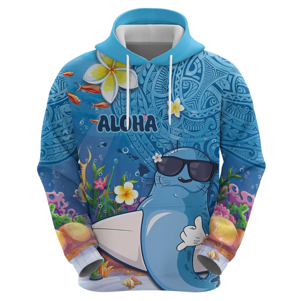 Aloha Hawaiian Monk Seal Zip Hoodie Polynesian Tattoo The Ocean and Undersea Vibe