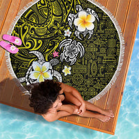 Hawaiian Turtle and Plumeria Beach Blanket Polynesian Tattoo and Tribal Elements Pattern Yellow Color
