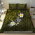 Hawaiian Turtle and Plumeria Bedding Set Polynesian Tattoo and Tribal Elements Pattern Yellow Color