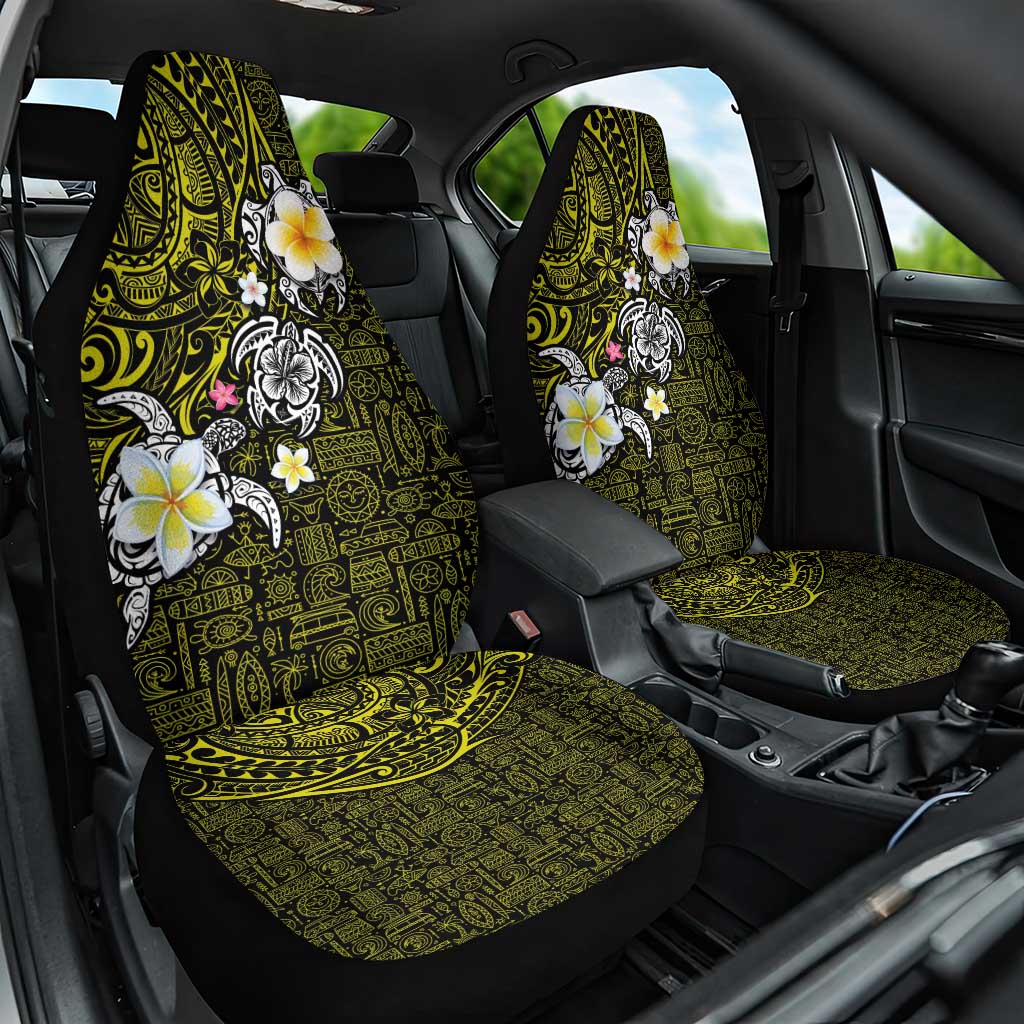 Hawaiian Turtle and Plumeria Car Seat Cover Polynesian Tattoo and Tribal Elements Pattern Yellow Color