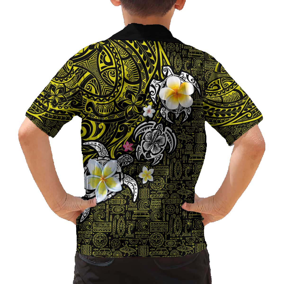 Hawaiian Turtle and Plumeria Family Matching Puletasi and Hawaiian Shirt Polynesian Tattoo and Tribal Elements Pattern Yellow Color LT03 - Polynesian Pride