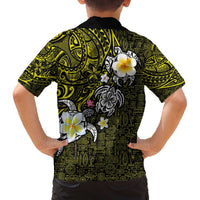 Hawaiian Turtle and Plumeria Family Matching Puletasi and Hawaiian Shirt Polynesian Tattoo and Tribal Elements Pattern Yellow Color LT03 - Polynesian Pride