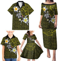Hawaiian Turtle and Plumeria Family Matching Puletasi and Hawaiian Shirt Polynesian Tattoo and Tribal Elements Pattern Yellow Color LT03 - Polynesian Pride