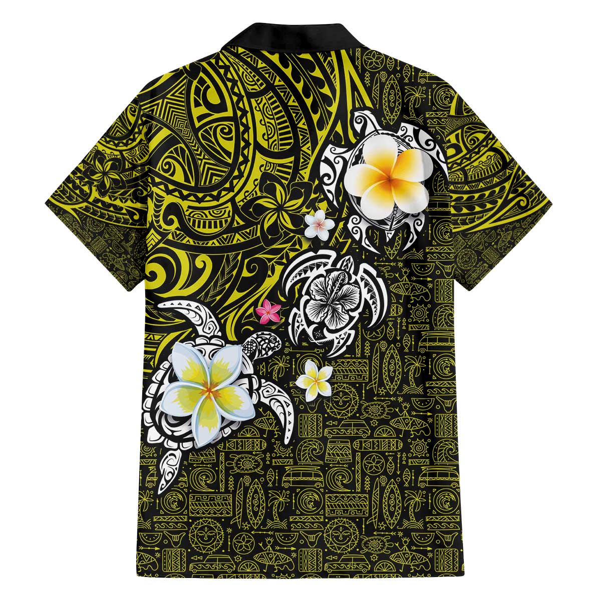 Hawaiian Turtle and Plumeria Family Matching Puletasi and Hawaiian Shirt Polynesian Tattoo and Tribal Elements Pattern Yellow Color LT03 - Polynesian Pride