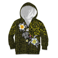 Hawaiian Turtle and Plumeria Kid Hoodie Polynesian Tattoo and Tribal Elements Pattern Yellow Color