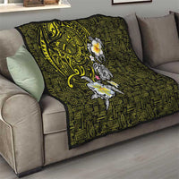 Hawaiian Turtle and Plumeria Quilt Polynesian Tattoo and Tribal Elements Pattern Yellow Color