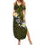 Hawaiian Turtle and Plumeria Summer Maxi Dress Polynesian Tattoo and Tribal Elements Pattern Yellow Color