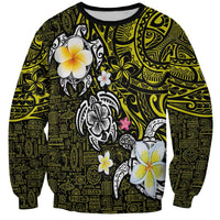 Hawaiian Turtle and Plumeria Sweatshirt Polynesian Tattoo and Tribal Elements Pattern Yellow Color