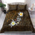 Hawaiian Turtle and Plumeria Bedding Set Polynesian Tattoo and Tribal Elements Pattern Orange Color