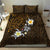 Hawaiian Turtle and Plumeria Bedding Set Polynesian Tattoo and Tribal Elements Pattern Orange Color