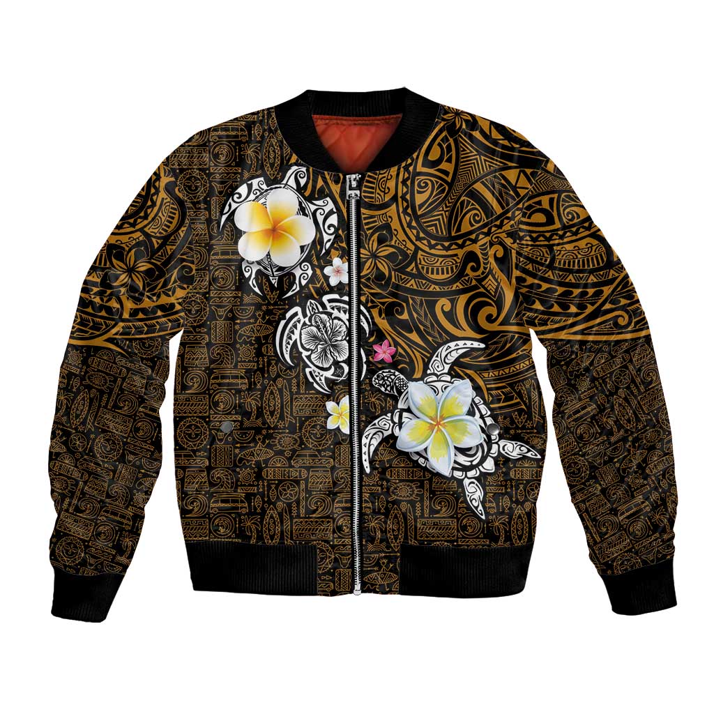 Hawaiian Turtle and Plumeria Bomber Jacket Polynesian Tattoo and Tribal Elements Pattern Orange Color LT03 Unisex Orange - Polynesian Pride