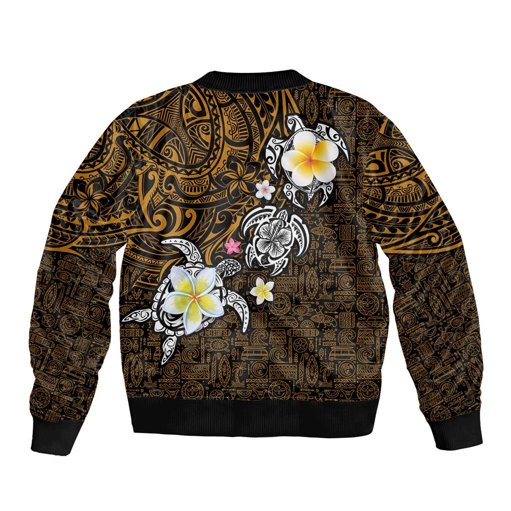 Hawaiian Turtle and Plumeria Bomber Jacket Polynesian Tattoo and Tribal Elements Pattern Orange Color LT03 - Polynesian Pride