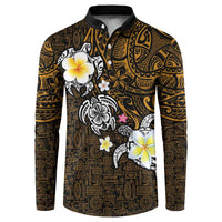 Hawaiian Turtle and Plumeria Button Sweatshirt Polynesian Tattoo and Tribal Elements Pattern Orange Color