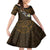 Hawaiian Turtle and Plumeria Family Matching Short Sleeve Bodycon Dress and Hawaiian Shirt Polynesian Tattoo and Tribal Elements Pattern Orange Color
