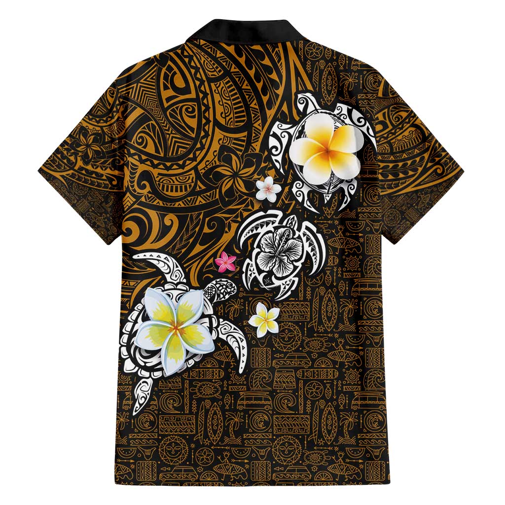 Hawaiian Turtle and Plumeria Family Matching Tank Maxi Dress and Hawaiian Shirt Polynesian Tattoo and Tribal Elements Pattern Orange Color