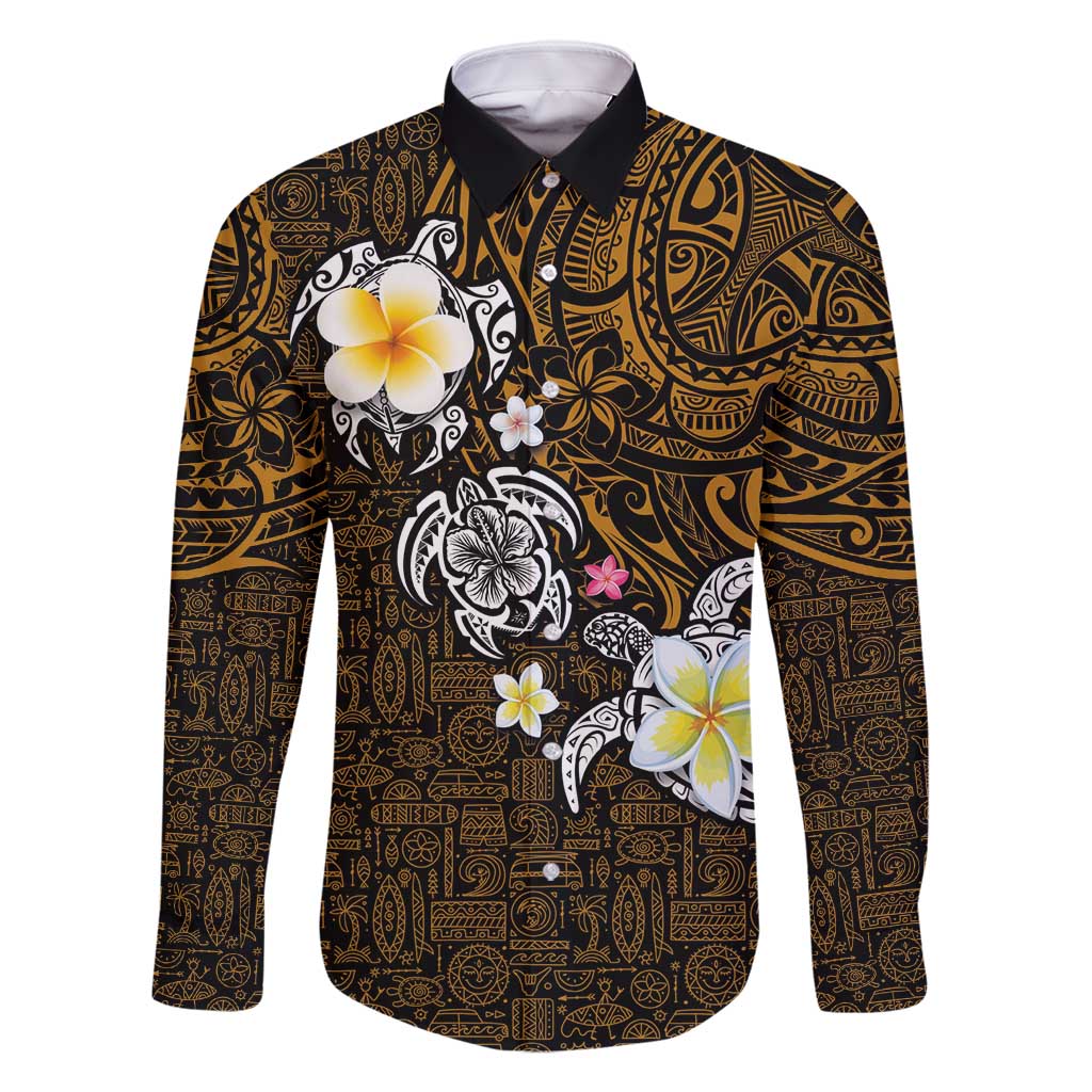 Hawaiian Turtle and Plumeria Family Matching Tank Maxi Dress and Hawaiian Shirt Polynesian Tattoo and Tribal Elements Pattern Orange Color